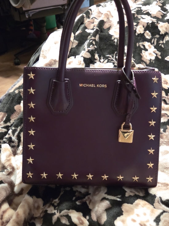 Michael Kors Handbags - Michael Kors Plum Leather Satchel with Gold Star Studs